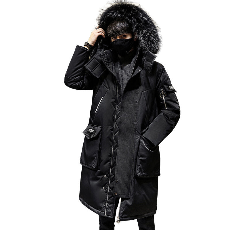 Men's Long Puffer Jacket - Hooded Winter Down Coat