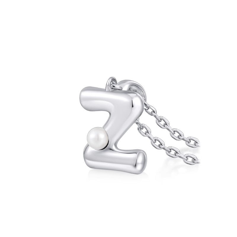 Silver Letter Pendant Necklace with Pearl Inlay (A-Z)