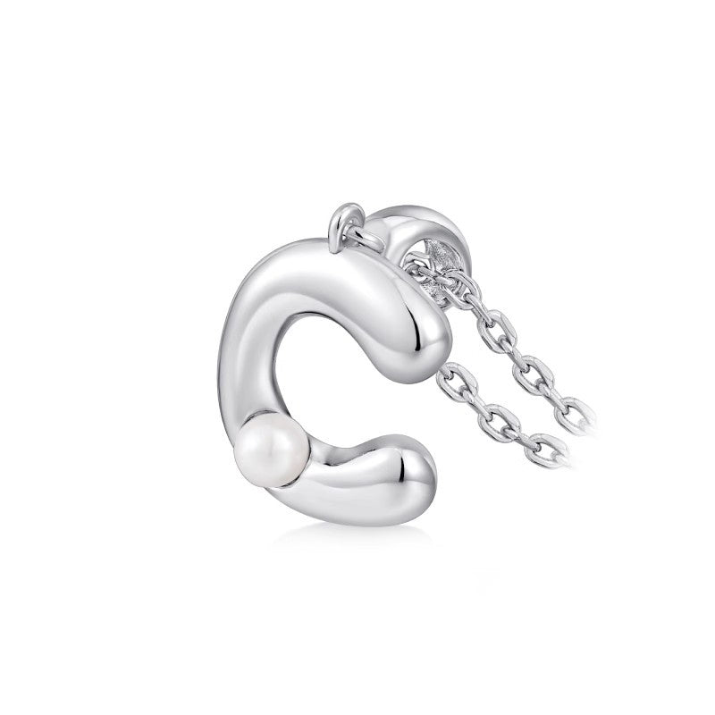 Silver Letter Pendant Necklace with Pearl Inlay (A-Z)