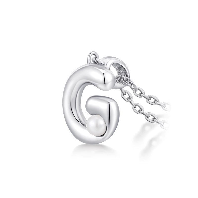 Silver Letter Pendant Necklace with Pearl Inlay (A-Z)