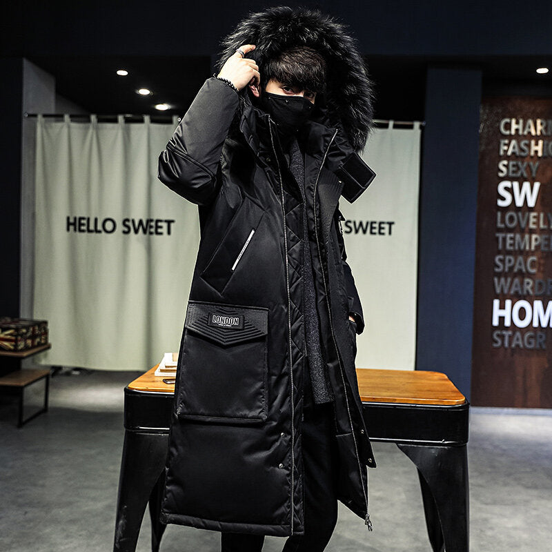 Men's Long Puffer Jacket - Hooded Winter Down Coat