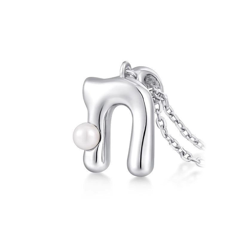 Silver Letter Pendant Necklace with Pearl Inlay (A-Z)