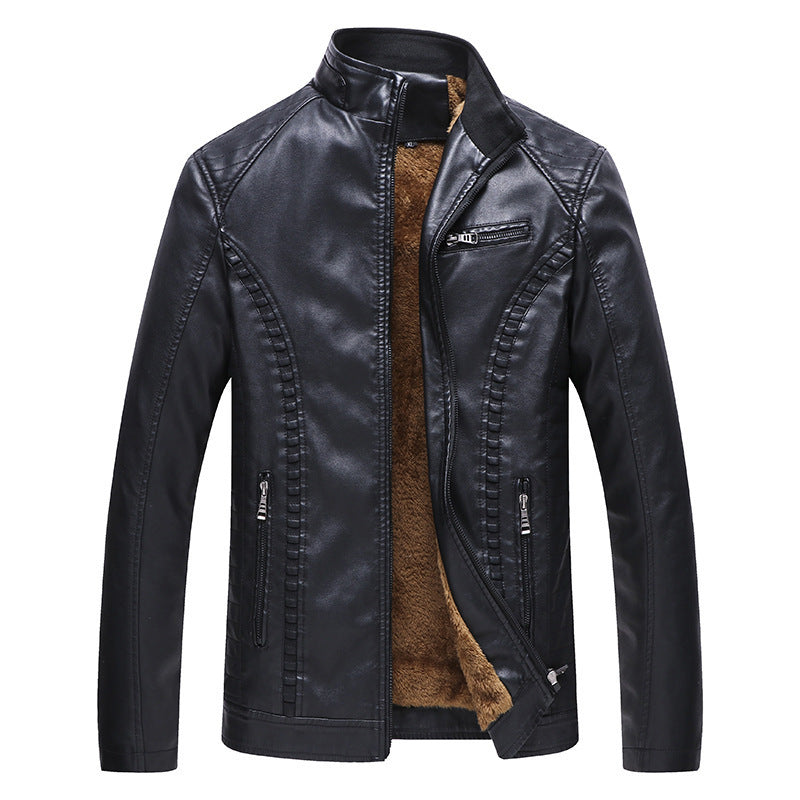 Men's Faux Leather Jacket - Fleece Lined Winter Coat