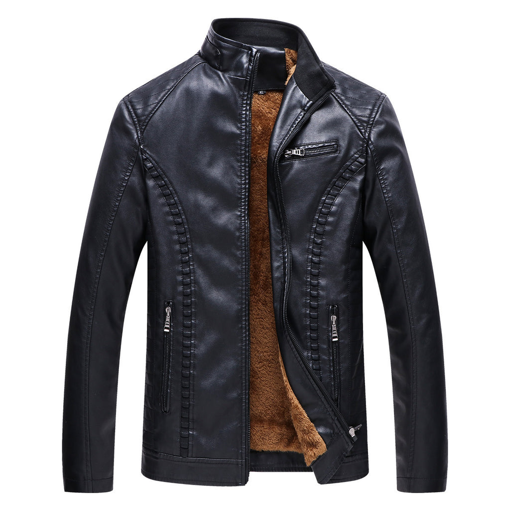 Men's Faux Leather Jacket - Fleece Lined Winter Coat