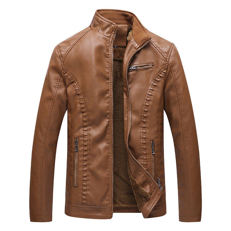 Men's Faux Leather Jacket - Fleece Lined Winter Coat