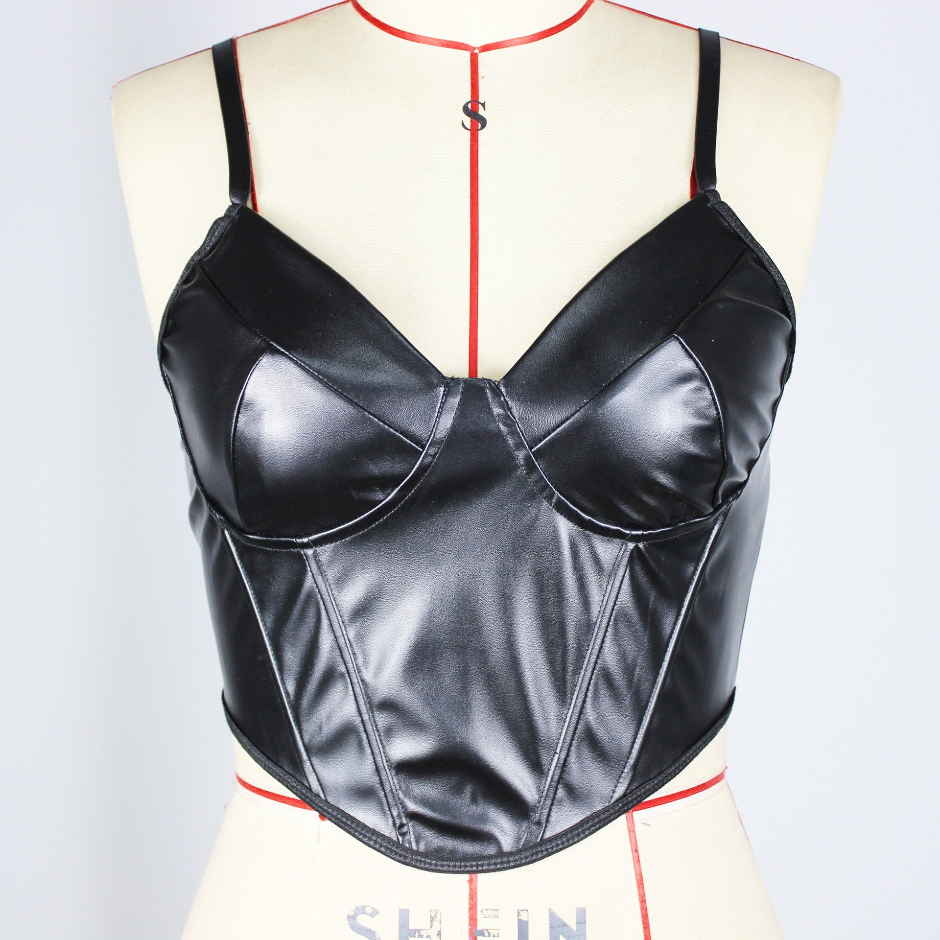 Women's Faux Leather Strap Crop Top - Slim Fit
