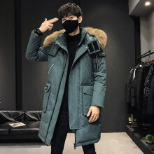 Men's Long Puffer Jacket - Hooded Winter Down Coat