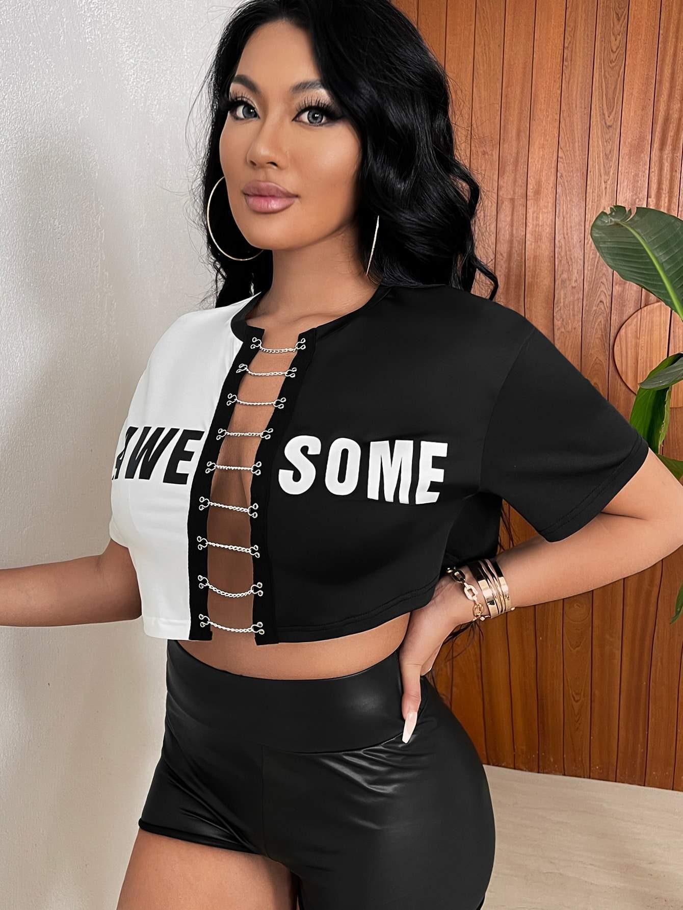 Women's Letter Print Cardigan - Round Neck T-Shirt