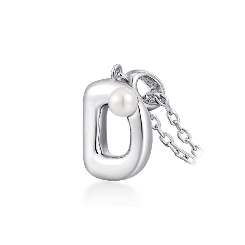 Silver Letter Pendant Necklace with Pearl Inlay (A-Z)