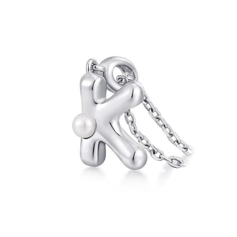 Silver Letter Pendant Necklace with Pearl Inlay (A-Z)
