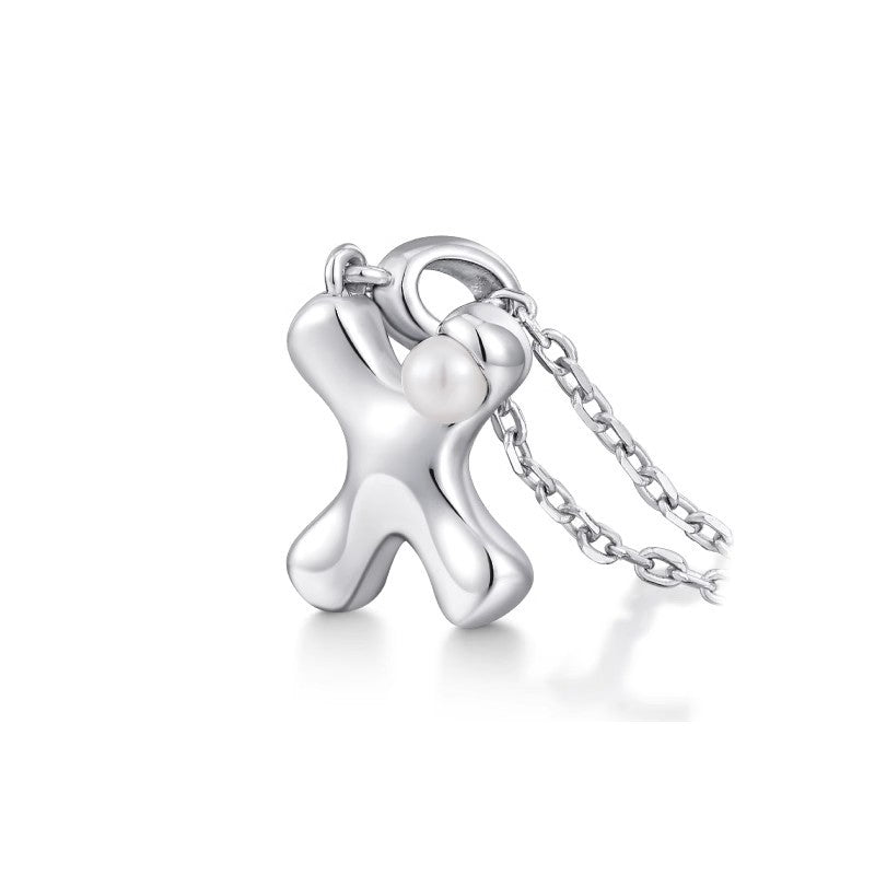 Silver Letter Pendant Necklace with Pearl Inlay (A-Z)