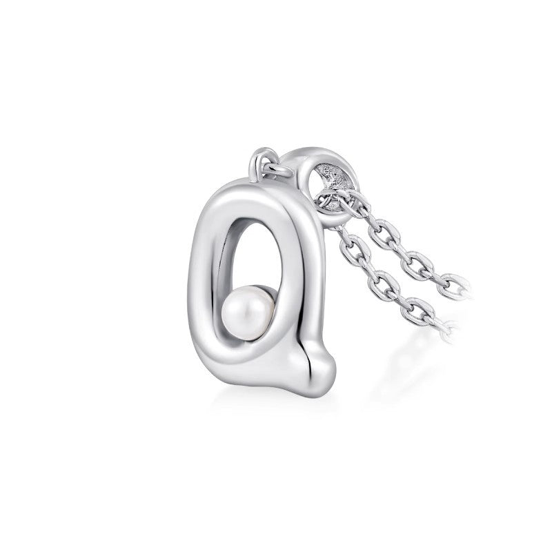 Silver Letter Pendant Necklace with Pearl Inlay (A-Z)