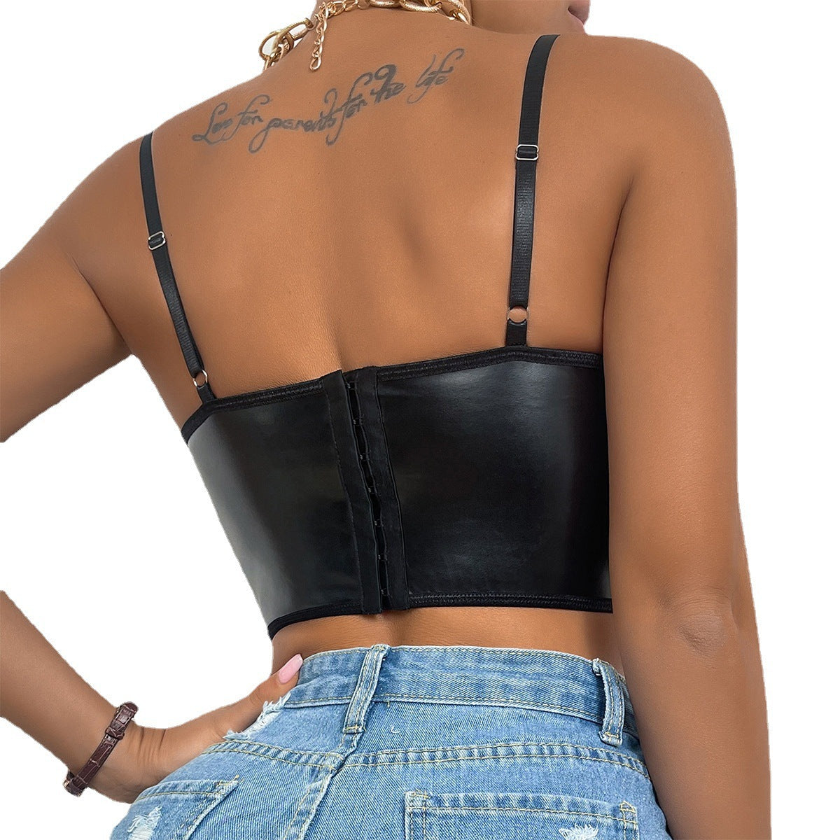 Women's Faux Leather Strap Crop Top - Slim Fit