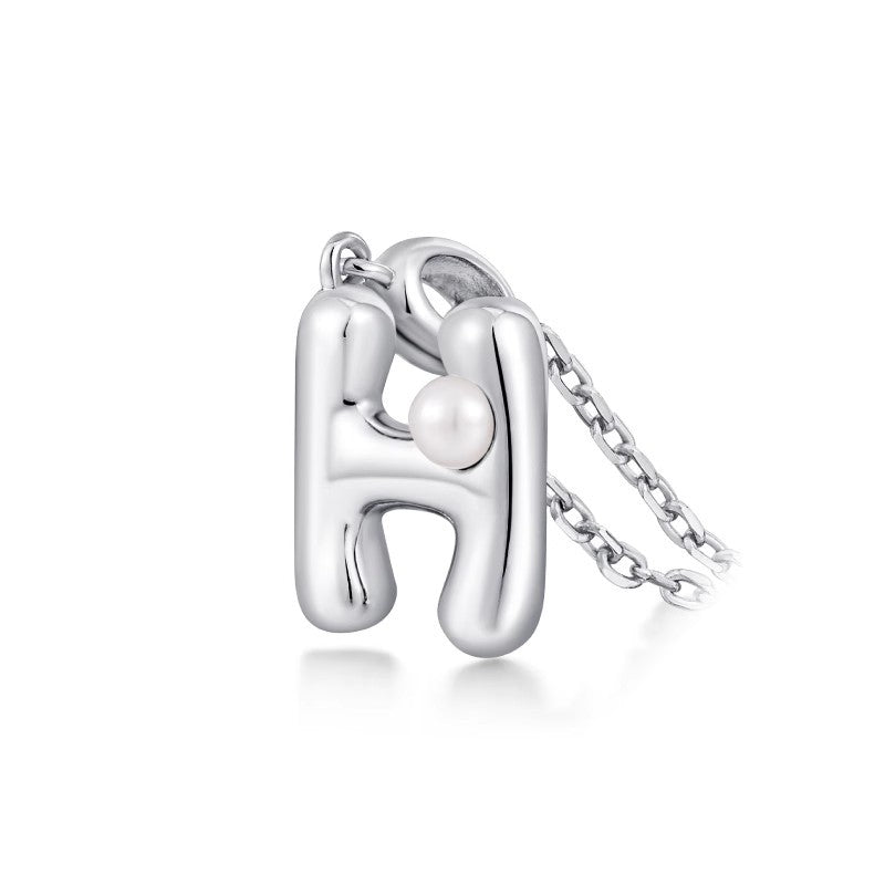 Silver Letter Pendant Necklace with Pearl Inlay (A-Z)