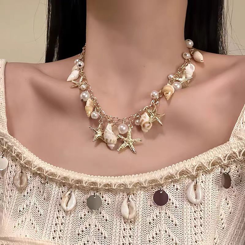 Starfish Shell Necklace Ocean-Inspired Collarbone Chain