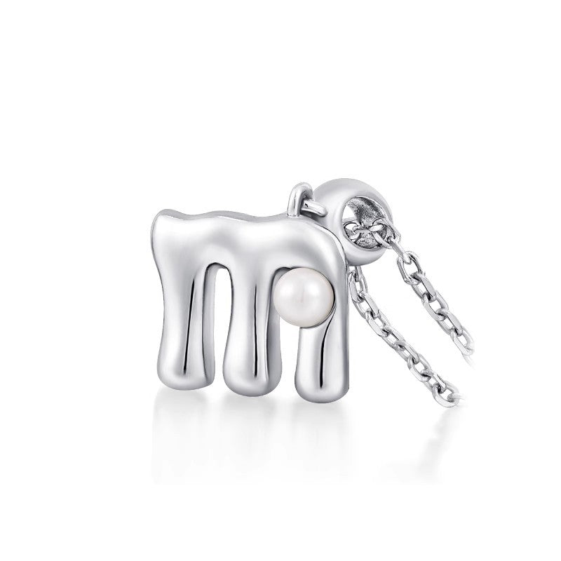 Silver Letter Pendant Necklace with Pearl Inlay (A-Z)