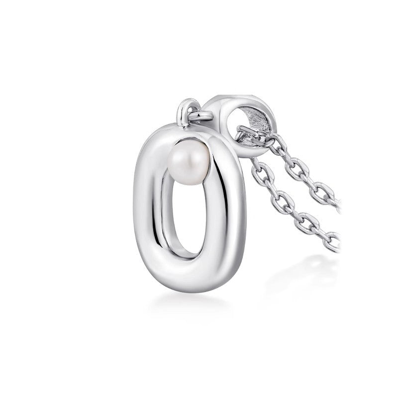 Silver Letter Pendant Necklace with Pearl Inlay (A-Z)
