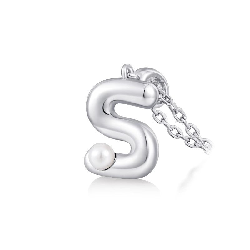 Silver Letter Pendant Necklace with Pearl Inlay (A-Z)