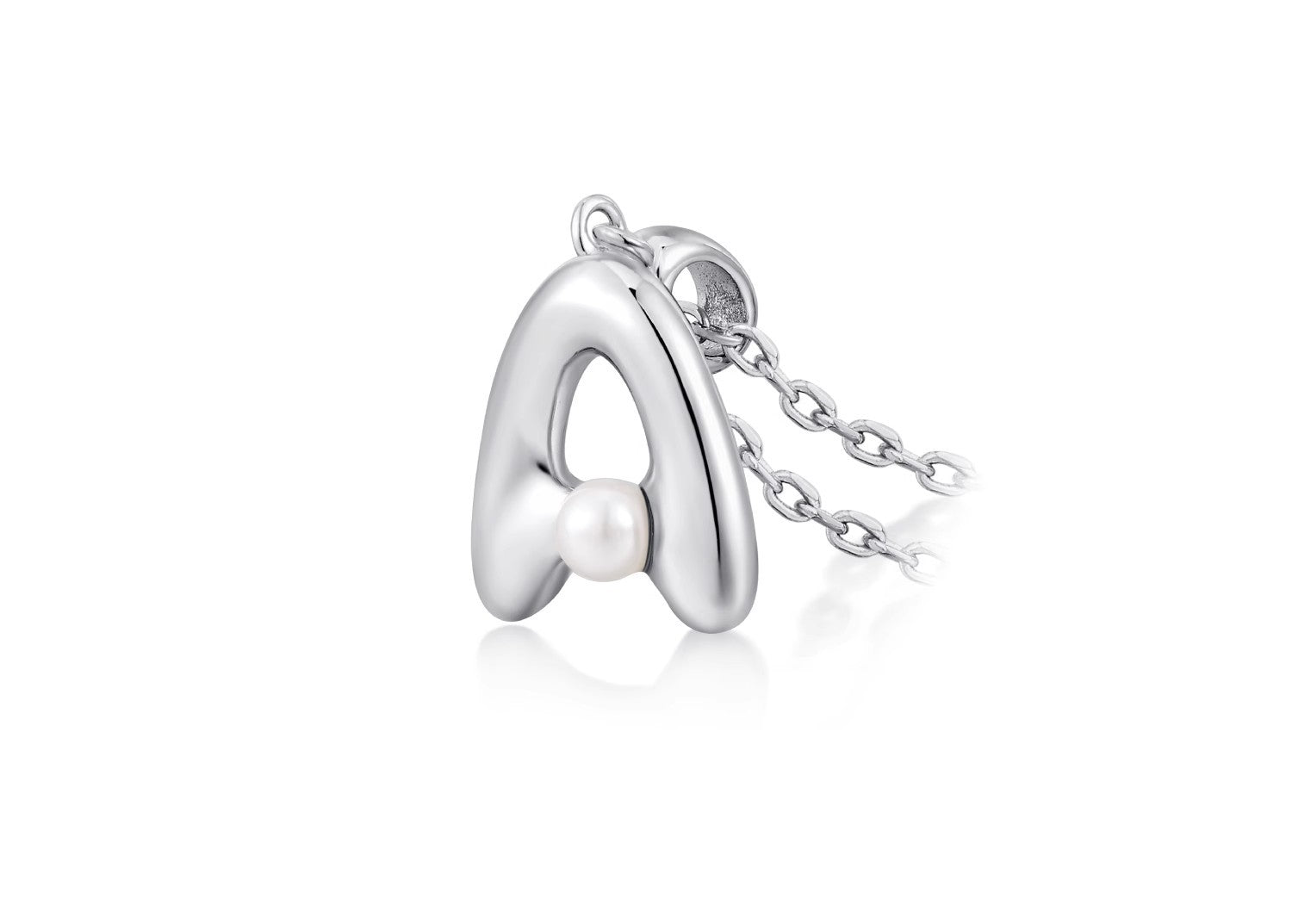 Silver Letter Pendant Necklace with Pearl Inlay (A-Z)