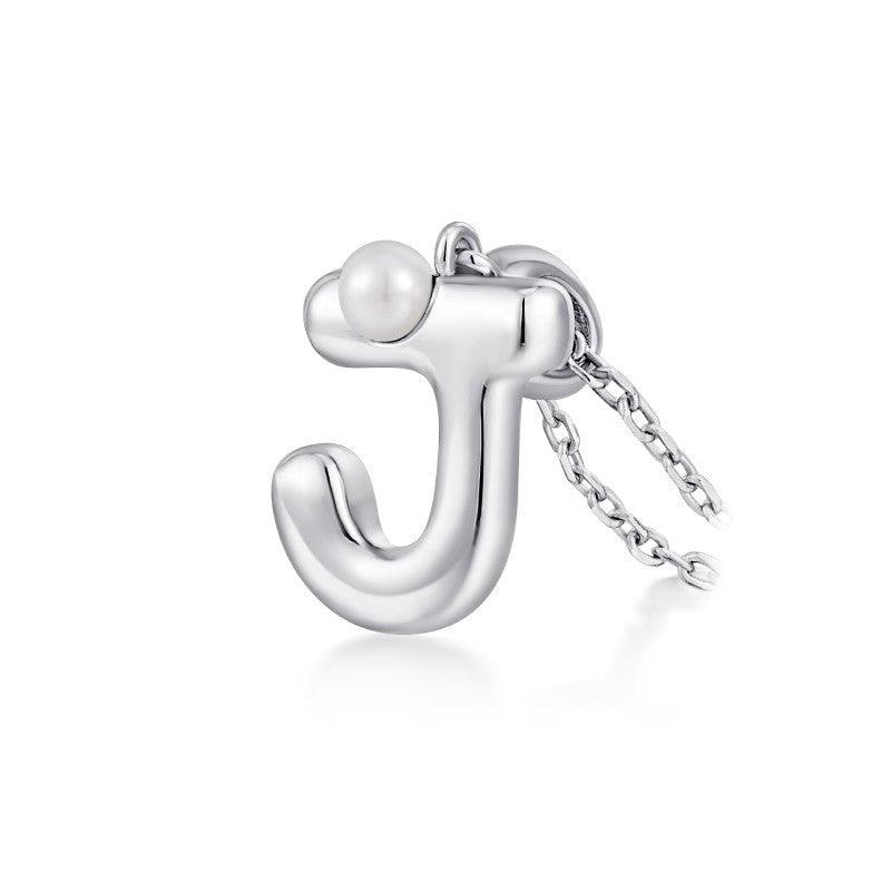 Silver Letter Pendant Necklace with Pearl Inlay (A-Z)